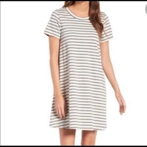 Madewell retreat shift dress cream with gray striped jersey knit size XS